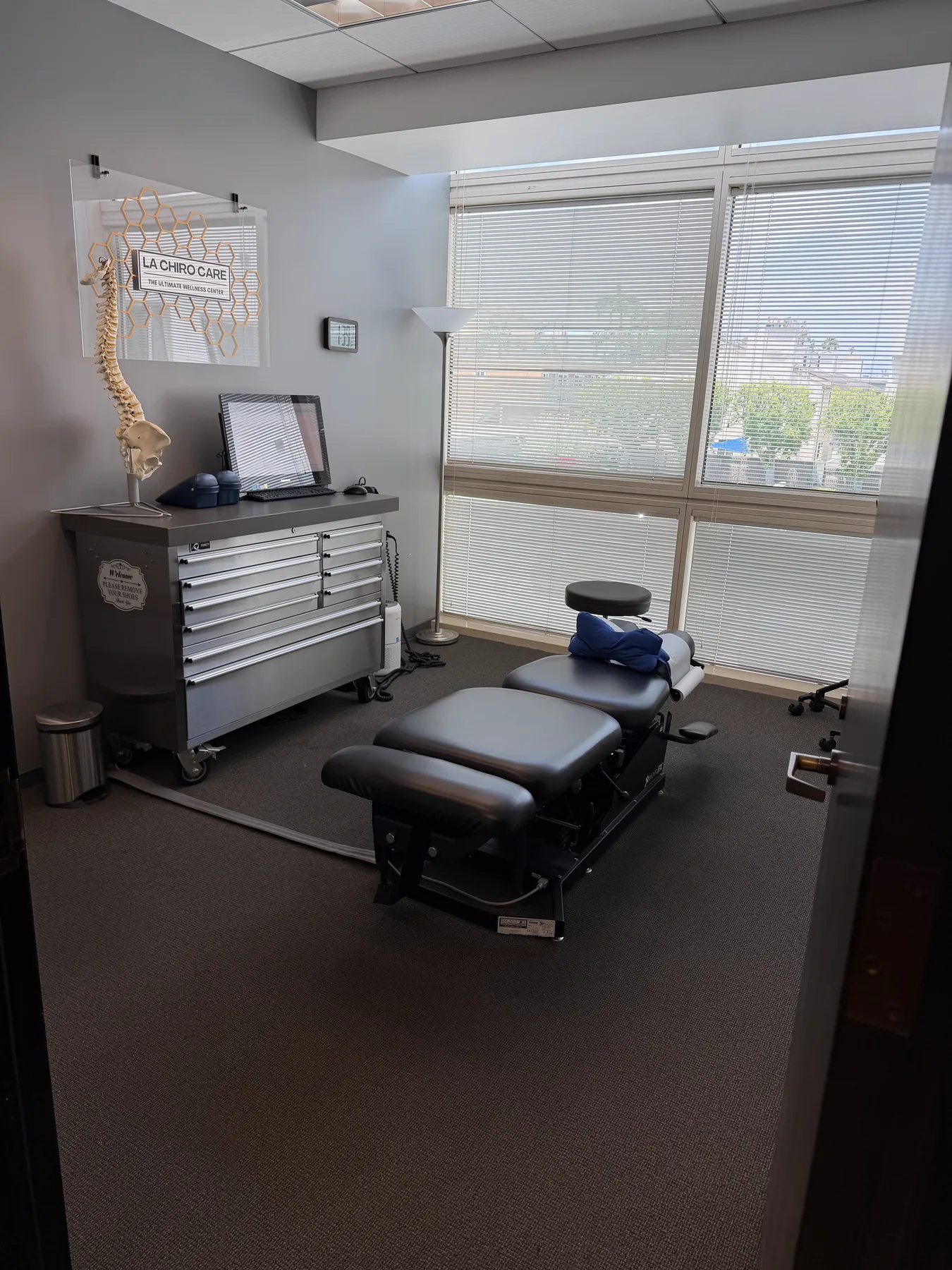Chiropractic treatment room with adjustment table at LA Chiro Care